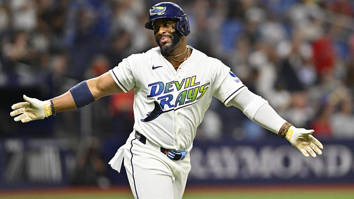 May 29, 2026; St. Petersburg, Florida, USA; Tampa Bay Rays infielder Yandy Diaz (2) celebrates a home run during the seventh inning against Los Angeles Angels at Tropicana Field. May 29, 2026; St. Petersburg, Florida, USA; Tampa Bay Rays infielder Yandy Diaz (2) celebrates a home run during the seventh inning against Los Angeles Angels at Tropicana Field.