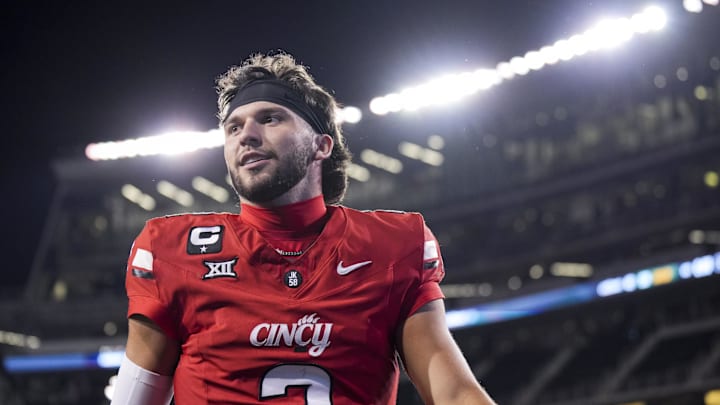 Cincinnati, Ohio, USA;  Cincinnati Bearcats quarterback Brendan Sorsby walks off the field after defeating the Baylor Bears at Nippert Stadium.