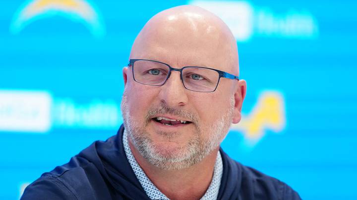 Apr 16, 2026; El Segundo, CA, USA; Los Angeles Chargers general manager Joe Hortiz speaks at press conference at The Bolt. Mandatory Credit: Kirby Lee-Imagn Images