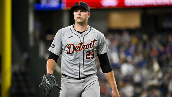 Jun 3, 2024; Arlington, Texas, USA; Detroit Tigers starting pitcher Tarik Skubal (29) comes off the field after he pitches against the Texas Rangers during the second inning at Globe Life Field Jun 3, 2024; Arlington, Texas, USA; Detroit Tigers starting pitcher Tarik Skubal (29) comes off the field after he pitches against the Texas Rangers during the second inning at Globe Life Field