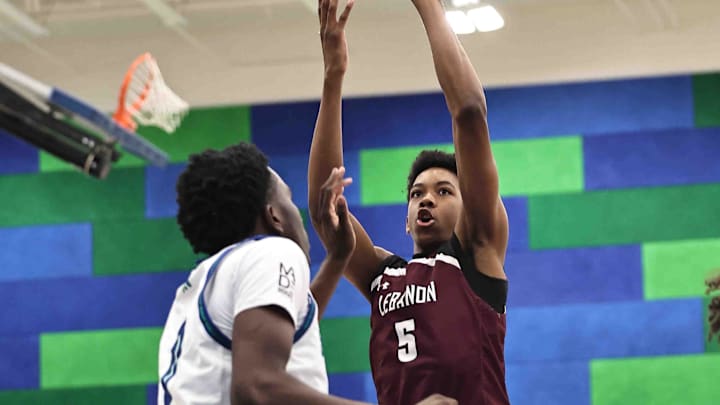 Lebanon forward Anthony Thompson (5) shoots the ball during their during their 50-61 loss to Winton Woods Friday, Jan. 5, 2024.