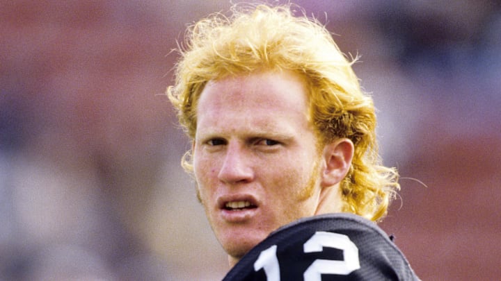 Dec 8, 1991; Los Angeles, CA, USA; FILE PHOTO; Los Angeles Raiders quarterback Todd Marinovich (12) prior to a game against the Buffalo Bills at Los Angeles Memorial Coliseum. Mandatory Credit: Imagn Images