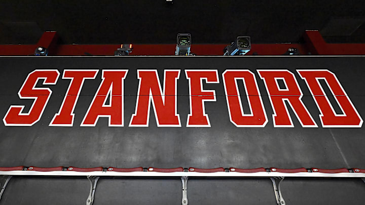 Feb 10, 2024; Stanford, California, USA; A general view of the center court television camera well at Maples Pavilion before the game between the Stanford Cardinal and the USC Trojans at Maples Pavilion. Mandatory Credit: Robert Edwards-Imagn Images Feb 10, 2024; Stanford, California, USA; A general view of the center court television camera well at Maples Pavilion before the game between the Stanford Cardinal and the USC Trojans at Maples Pavilion. Mandatory Credit: Robert Edwards-Imagn Images