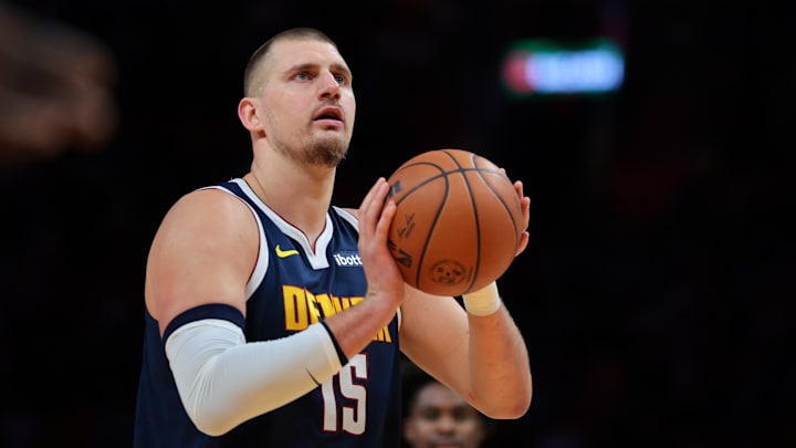Dec 29, 2025; Miami, Florida, USA; Denver Nuggets center Nikola Jokic (15) shoots a free throw against the Miami Heat during the first quarter at Kaseya Center. Mandatory Credit: Sam Navarro-Imagn Images Dec 29, 2025; Miami, Florida, USA; Denver Nuggets center Nikola Jokic (15) shoots a free throw against the Miami Heat during the first quarter at Kaseya Center. Mandatory Credit: Sam Navarro-Imagn Images