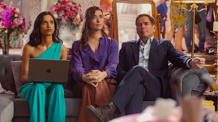 L-R Amita Suman as Claudette, Cote De Pablo as Ziva David and Michael Weatherly as Tony Dinozzo In NCIS: Tony & Ziva, episode 4, season 1, airing on Paramount+ 2025. Photo Credit: Marcell Piti/Paramount+