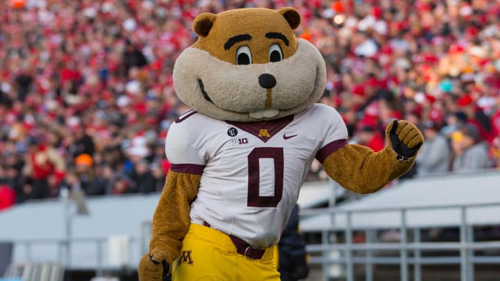 Nov 26, 2016; Madison, WI, USA; Minnesota Golden Gophers mascot Goldy Gopher during the game against the Wisconsin Badgers at Camp Randall Stadium. Wisconsin won 31-17. Mandatory Credit: Jeff Hanisch-USA TODAY Sports Nov 26, 2016; Madison, WI, USA; Minnesota Golden Gophers mascot Goldy Gopher during the game against the Wisconsin Badgers at Camp Randall Stadium. Wisconsin won 31-17. Mandatory Credit: Jeff Hanisch-USA TODAY Sports