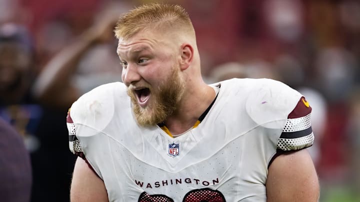 Former Commanders center Tyler Biadasz reacts in a game against the Arizona Cardinals. Former Commanders center Tyler Biadasz reacts in a game against the Arizona Cardinals.