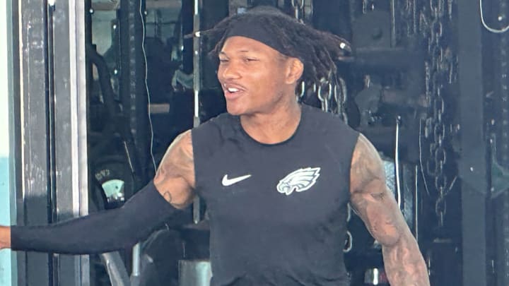 Eagles CB Eli Ricks arrive sto practice on July 31, 2025.