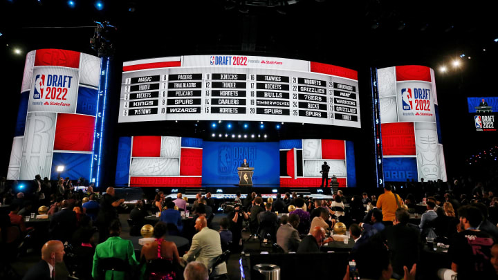 Jun 23, 2022; Brooklyn, NY, USA; A general view as NBA commissioner Adam Silver speaks before the first round of the 2022 NBA Draft at Barclays Center. Mandatory Credit: Brad Penner-USA TODAY Sports