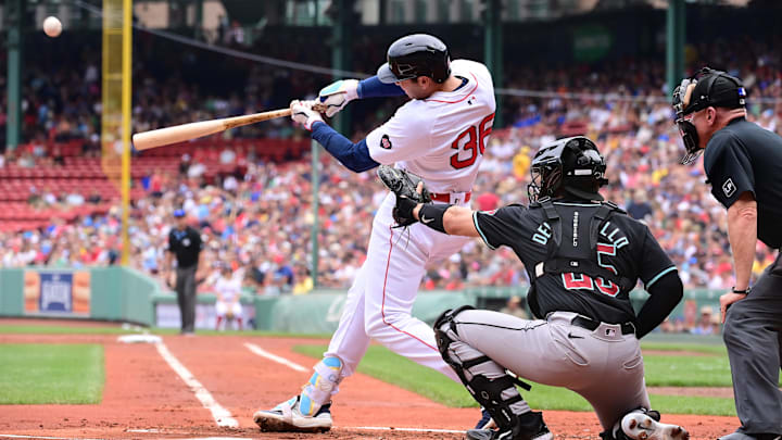 Boston Red Sox first baseman Triston Casas (36) hits a home run against the Arizona Diamondbacks during the first inning at Fenway Park. 
