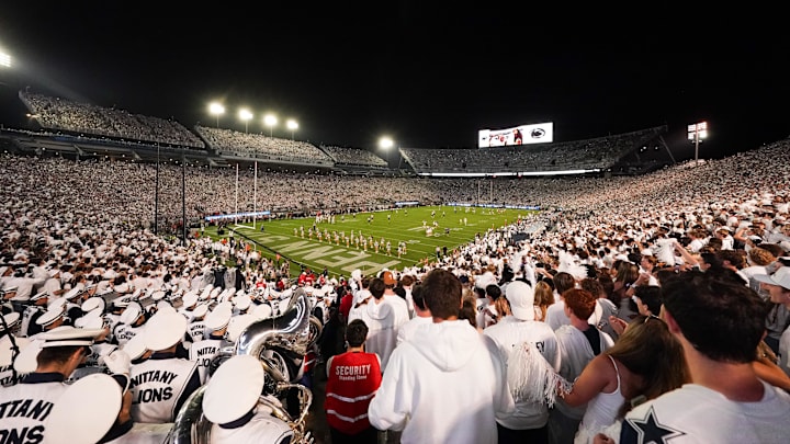 A view from the stands during the 2025 White Out game at Beaver Stadium between the Penn State Nittany Lions and the Oregon Ducks. 