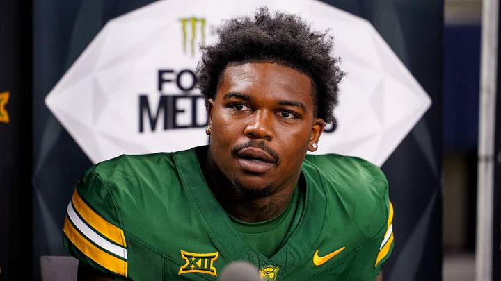 Jul 7, 2026; Frisco, TX, USA;  Baylor linebacker Kyland Reed takes questions from reporters during Big 12 Conference Football Media Days at The Star. Mandatory Credit: Raymond Carlin III-Imagn Images