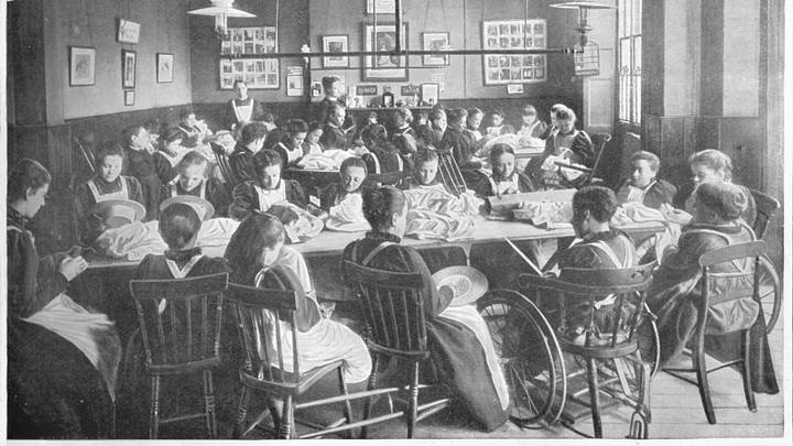 Girls at needlework, Halliwick School For Girls, Marylebone Road, London, c1903 (1903) Girls at needlework, Halliwick School For Girls, Marylebone Road, London, c1903 (1903)