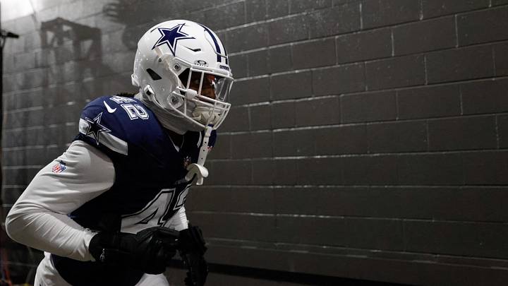 Dec 25, 2025; Landover, Maryland, USA; Dallas Cowboys defensive end Jadeveon Clowney (42) runs onto the field prior to the game against the Washington Commanders at Northwest Stadium. Mandatory Credit: Amber Searls-Imagn Images