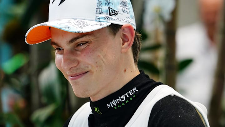 May 4, 2024; Miami Gardens, Florida, USA; McLaren driver Oscar Piastri (81) after the F1 Sprint Race May 4, 2024; Miami Gardens, Florida, USA; McLaren driver Oscar Piastri (81) after the F1 Sprint Race