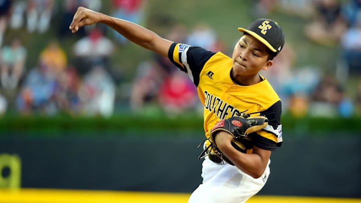 Southeast Region pitcher Tai Peete against Mid-Atlantic Region on Aug. 23, 2018, at Howard J. Lamade Stadium.