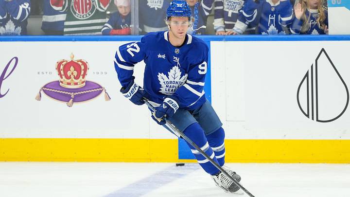 Oct 3, 2026; Toronto, Ontario, CAN; Toronto Maple Leafs left wing Gavin McKenna (92) skates during the warm up before a game against the Ottawa Senators at Scotiabank Arena. Mandatory Credit: Nick Turchiaro-Imagn Images Oct 3, 2026; Toronto, Ontario, CAN; Toronto Maple Leafs left wing Gavin McKenna (92) skates during the warm up before a game against the Ottawa Senators at Scotiabank Arena. Mandatory Credit: Nick Turchiaro-Imagn Images