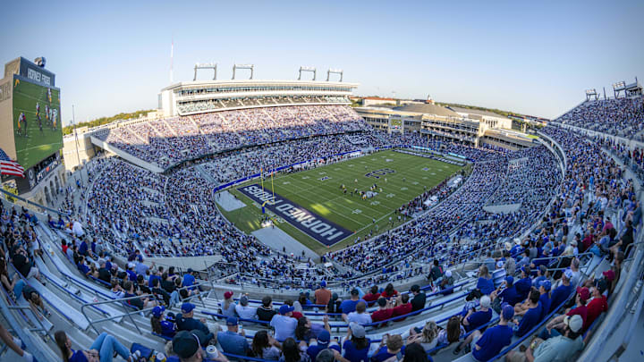 Nov 8, 2025; Fort Worth, Texas, USA; A view of the stadium and the field and the fans during the game between the TCU Horned Frogs and the Iowa State Cyclones at Amon G. Carter Stadium. Mandatory Credit: Jerome Miron-Imagn Images