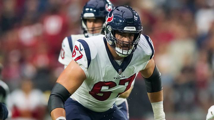 Oct 24, 2021; Glendale, Arizona, USA; Houston Texans offensive tackle Charlie Heck (67) against the Arizona Cardinals at State Farm Stadium. Mandatory Credit: Mark J. Rebilas-USA TODAY Sports Oct 24, 2021; Glendale, Arizona, USA; Houston Texans offensive tackle Charlie Heck (67) against the Arizona Cardinals at State Farm Stadium. Mandatory Credit: Mark J. Rebilas-USA TODAY Sports