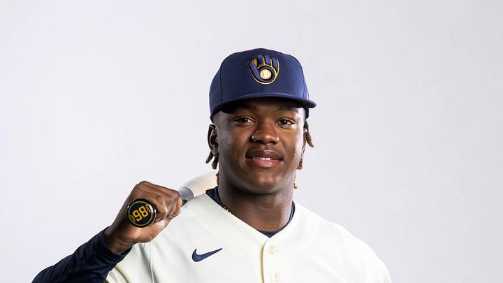 Feb 20, 2026; Phoenix, AZ, USA; Milwaukee Brewers infielder Jesus Made poses for a portrait during photo day at American Family Fields of Phoenix. Mandatory Credit: Mark J. Rebilas-Imagn Images
