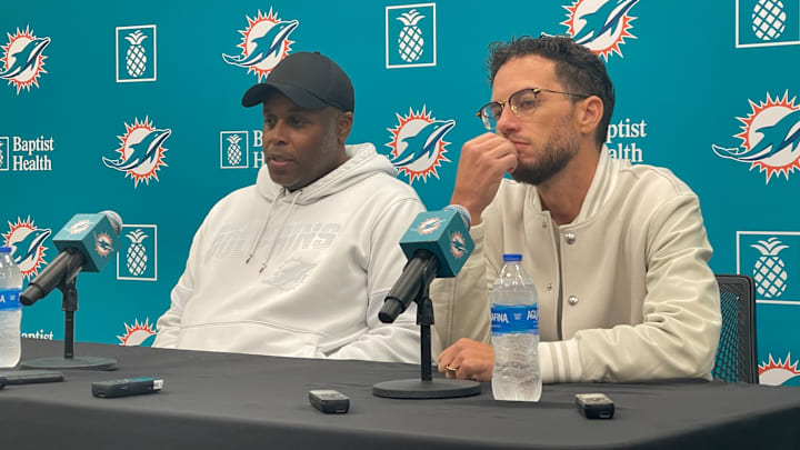 Miami Dolphins GM Chris Grier and Coach Mike McDaniel after the 2025 NFL draft Miami Dolphins GM Chris Grier and Coach Mike McDaniel after the 2025 NFL draft