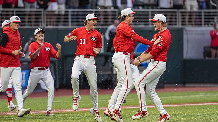 May 31, 2026; Athens, GA, USA; Georgia Bulldogs players react after defeating the Liberty Flames at Foley Field. Mandatory Credit: Dale Zanine-Imagn Images