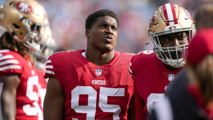 Oct 9, 2022; Charlotte, North Carolina, USA; San Francisco 49ers defensive end Drake Jackson (95) during the first quarter against the Carolina Panthers at Bank of America Stadium. Mandatory Credit: Jim Dedmon-Imagn Images Oct 9, 2022; Charlotte, North Carolina, USA; San Francisco 49ers defensive end Drake Jackson (95) during the first quarter against the Carolina Panthers at Bank of America Stadium. Mandatory Credit: Jim Dedmon-Imagn Images