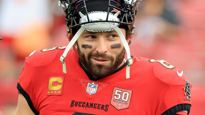 Tampa Bay Buccaneers quarterback Baker Mayfield (6) prior to the game against the New Orleans Saints