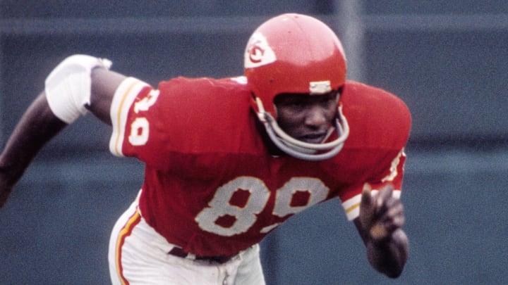 Dec 19, 1971; Kansas City, MO, USA; FILE PHOTO; Kansas City Chiefs receiver Otis Taylor (89) on the field against the Buffalo Bills at Municipal Stadium. Mandatory Credit: Rod Hanna-USA TODAY Sports