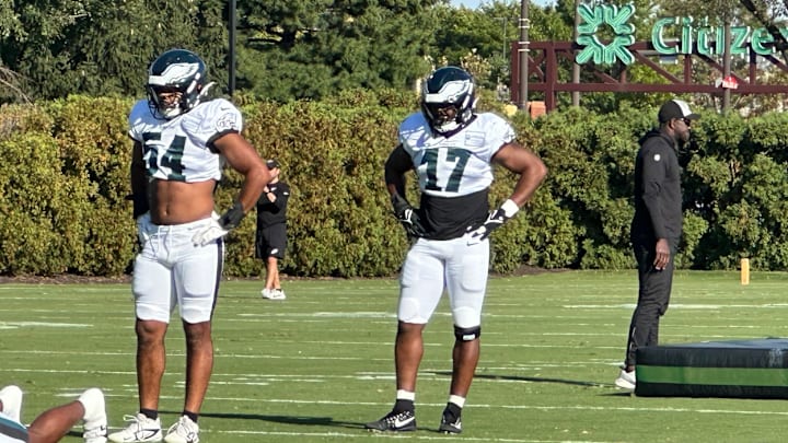 Eagles linebackers Jeremiah Trotter, Jr. (left) and Nakobe Dean.