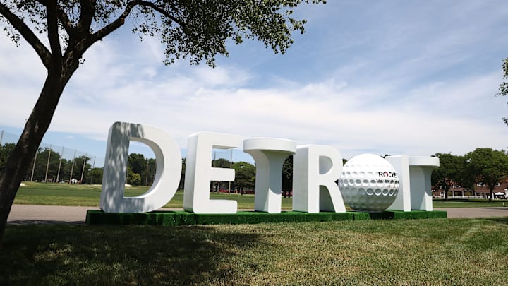 A general view of Rocket Classic signage at Detroit Golf Club