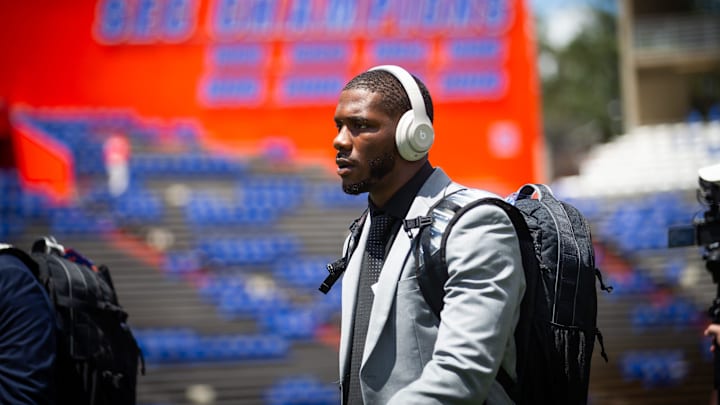 Florida Gators linebacker Shemar James (6) walks on the field during Gator Walk for the season opener at Ben Hill Griffin Stadium in Gainesville, FL on Saturday, August 31, 2024 against the University of Miami Hurricanes. [Doug Engle/Gainesville Sun]