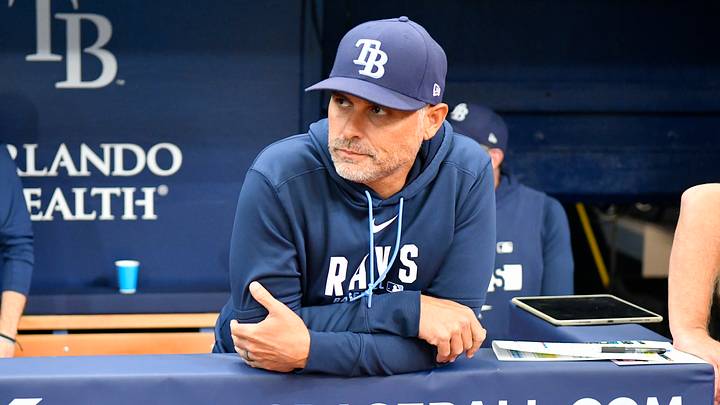 Jul 10, 2026; St. Petersburg, Florida, USA; Tampa Bay Rays manager Kevin Cash (16) looks at the scoreboard during the third inning against Seattle Mariners at Tropicana Field. Mandatory Credit: Pablo Robles-Imagn Images Jul 10, 2026; St. Petersburg, Florida, USA; Tampa Bay Rays manager Kevin Cash (16) looks at the scoreboard during the third inning against Seattle Mariners at Tropicana Field. Mandatory Credit: Pablo Robles-Imagn Images
