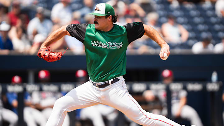 WooSox pitcher Payton Tolle gets ready to throw a pitch during his first Triple-A start on Aug. 10, 2025 at Polar Park.