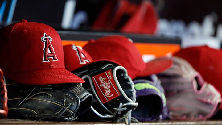 Aug 8, 2026; Miami, Florida, USA; Los Angeles Angels hats and gloves sit in the dugout against the Miami Marlins during the fifth inning at loanDepot Park. Mandatory Credit: Rhona Wise-Imagn Images Aug 8, 2026; Miami, Florida, USA; Los Angeles Angels hats and gloves sit in the dugout against the Miami Marlins during the fifth inning at loanDepot Park. Mandatory Credit: Rhona Wise-Imagn Images