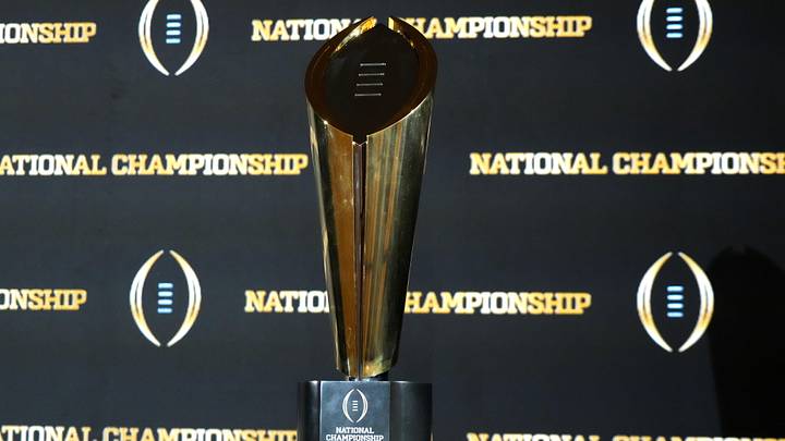Jan 20, 2026; Miami, FL, USA; The College Football Playoff national champoin trophy at the CFP Champions press conference at Marriott Marquis Miami. Mandatory Credit: Kirby Lee-Imagn Images Jan 20, 2026; Miami, FL, USA; The College Football Playoff national champoin trophy at the CFP Champions press conference at Marriott Marquis Miami. Mandatory Credit: Kirby Lee-Imagn Images