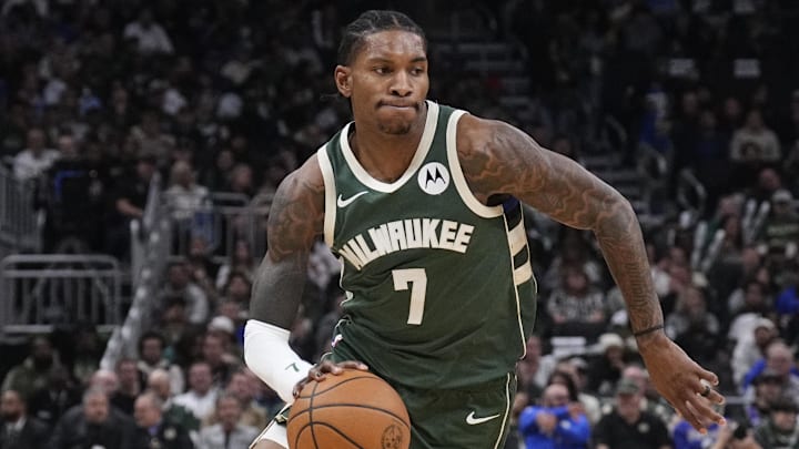 Oct 22, 2025; Milwaukee, Wisconsin, USA; Milwaukee Bucks guard Kevin Porter Jr. (7) drives to the basket against the Washington Wizards in the first half at Fiserv Forum. Mandatory Credit: Michael McLoone-Imagn Images Oct 22, 2025; Milwaukee, Wisconsin, USA; Milwaukee Bucks guard Kevin Porter Jr. (7) drives to the basket against the Washington Wizards in the first half at Fiserv Forum. Mandatory Credit: Michael McLoone-Imagn Images