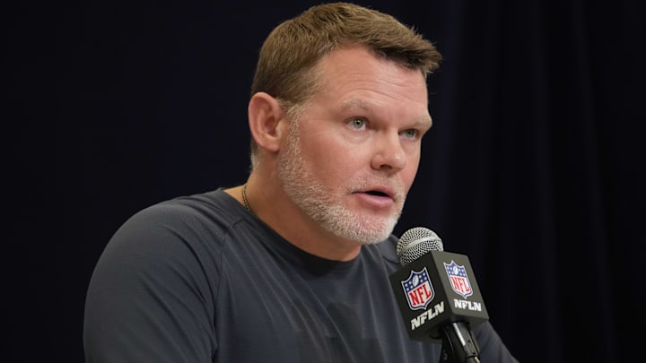 Feb 25, 2025; Indianapolis, IN, USA; Indianapolis Colts general manager Chris Ballard speaks during the NFL Scouting Combine at the Indiana Convention Center. Mandatory Credit: Kirby Lee-Imagn Images