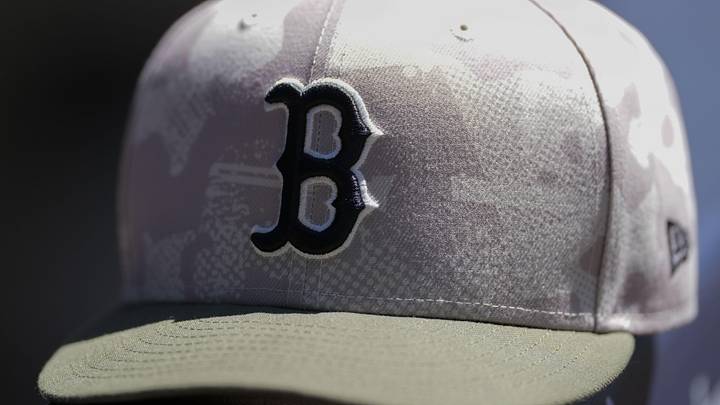 May 26, 2025; Milwaukee, Wisconsin, USA;  General view of a Boston Red Sox hat during warmups prior the game against the Milwaukee Brewers at American Family Field. 