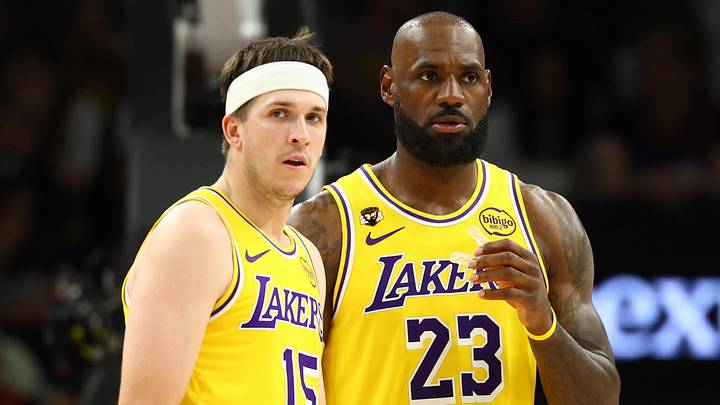Los Angeles Lakers guard Austin Reaves (15) with forward LeBron James (23) Los Angeles Lakers guard Austin Reaves (15) with forward LeBron James (23)