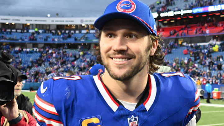 Buffalo Bills quarterback Josh Allen leaves the field after a game against the New York Jets.