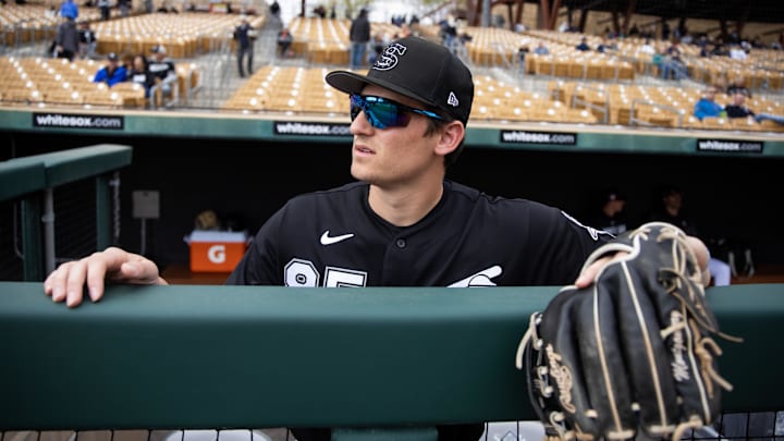 Chicago White Sox infielder Colson Montgomery against the Cleveland Guardians during a spring training game at Camelback Ranch-Glendale. Chicago White Sox infielder Colson Montgomery against the Cleveland Guardians during a spring training game at Camelback Ranch-Glendale.