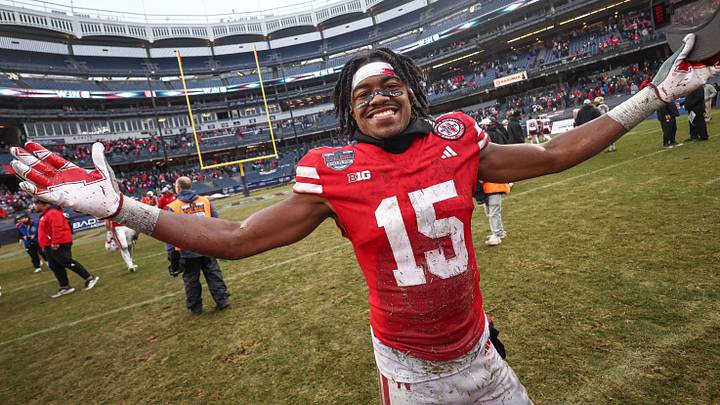 Dec 28, 2024; Bronx, NY, USA; Nebraska Cornhuskers defensive back Ceyair Wright (15) celebrates after the game against the Boston College Eagles at Yankee Stadium. Mandatory Credit: Vincent Carchietta-Imagn Images Dec 28, 2024; Bronx, NY, USA; Nebraska Cornhuskers defensive back Ceyair Wright (15) celebrates after the game against the Boston College Eagles at Yankee Stadium. Mandatory Credit: Vincent Carchietta-Imagn Images