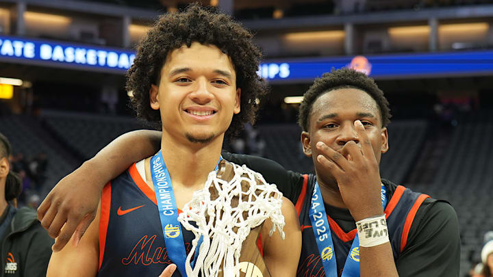 Brayden Burries and Issac Williamson celebrate winning the CIF State Open Division title.