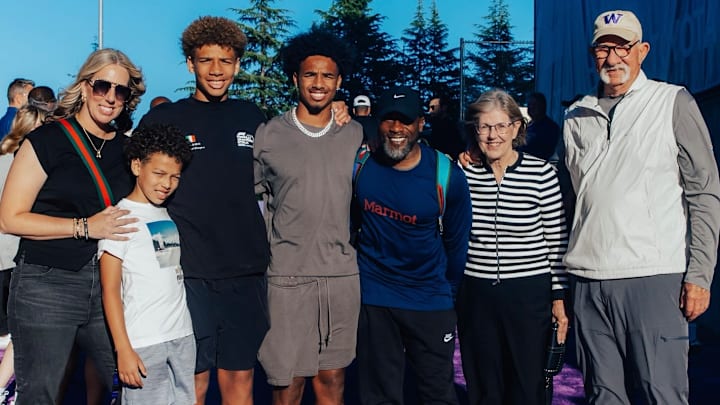 Mason James, middle, is shown on his UW visit with his family. Mason James, middle, is shown on his UW visit with his family.