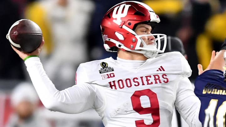 Indiana Hoosiers quarterback Kurtis Rourke (9) throws against the Notre Dame Fighting Irish at Notre Dame Stadium.