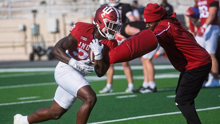 Indiana's Khobie Martin (28) during spring football practice at Memorial Stadium on Thursday, April 9, 2026. Indiana's Khobie Martin (28) during spring football practice at Memorial Stadium on Thursday, April 9, 2026.