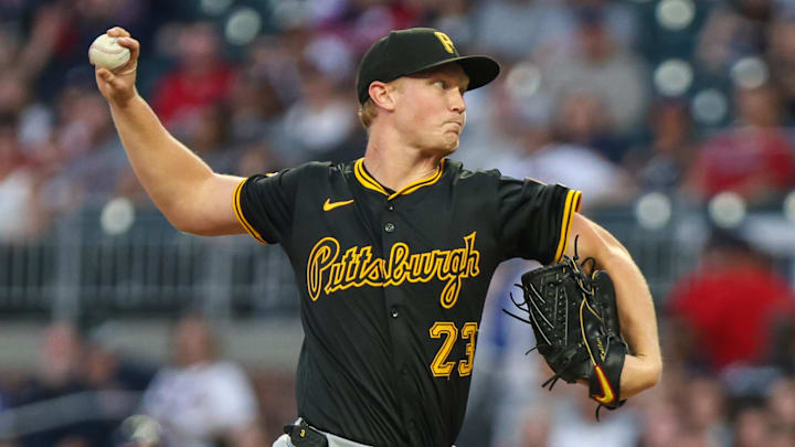 Pittsburgh Pirates pitcher Mitch Keller (23) pitches the ball against the Atlanta Braves during the first inning at Truist Park. 