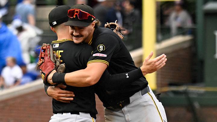 Sep 13, 2026; Chicago, Illinois, USA; Pittsburgh Pirates shortstop Konnor Griffin (6) and second baseman Brandon Lowe (5) hug after the game against the Chicago Cubs at Wrigley Field. Mandatory Credit: Matt Marton-Imagn Images Sep 13, 2026; Chicago, Illinois, USA; Pittsburgh Pirates shortstop Konnor Griffin (6) and second baseman Brandon Lowe (5) hug after the game against the Chicago Cubs at Wrigley Field. Mandatory Credit: Matt Marton-Imagn Images