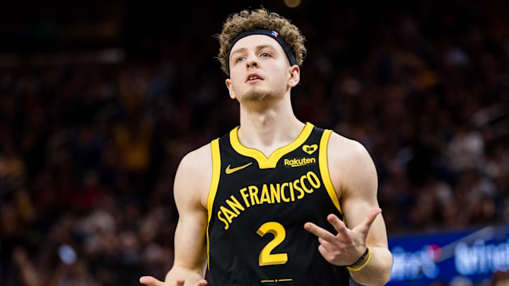Feb 14, 2024; San Francisco, California, USA; Golden State Warriors guard Brandin Podziemski (2)